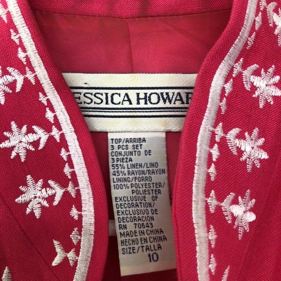 JESSICA HOWARD PINK/WHITE EMBROIDERED OPEN FRONT BLAZER 10-EUC - Picture 5 of 6